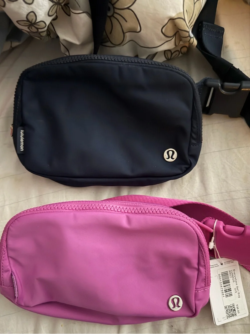 lululemon athletica Bundle Set of Two Navy Blue and Pink Crossbody Belt Bags.